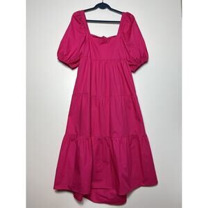 Minkpink Yasamin Dress Cut Out Tie Back Tiered Midi Raspberry Size XL